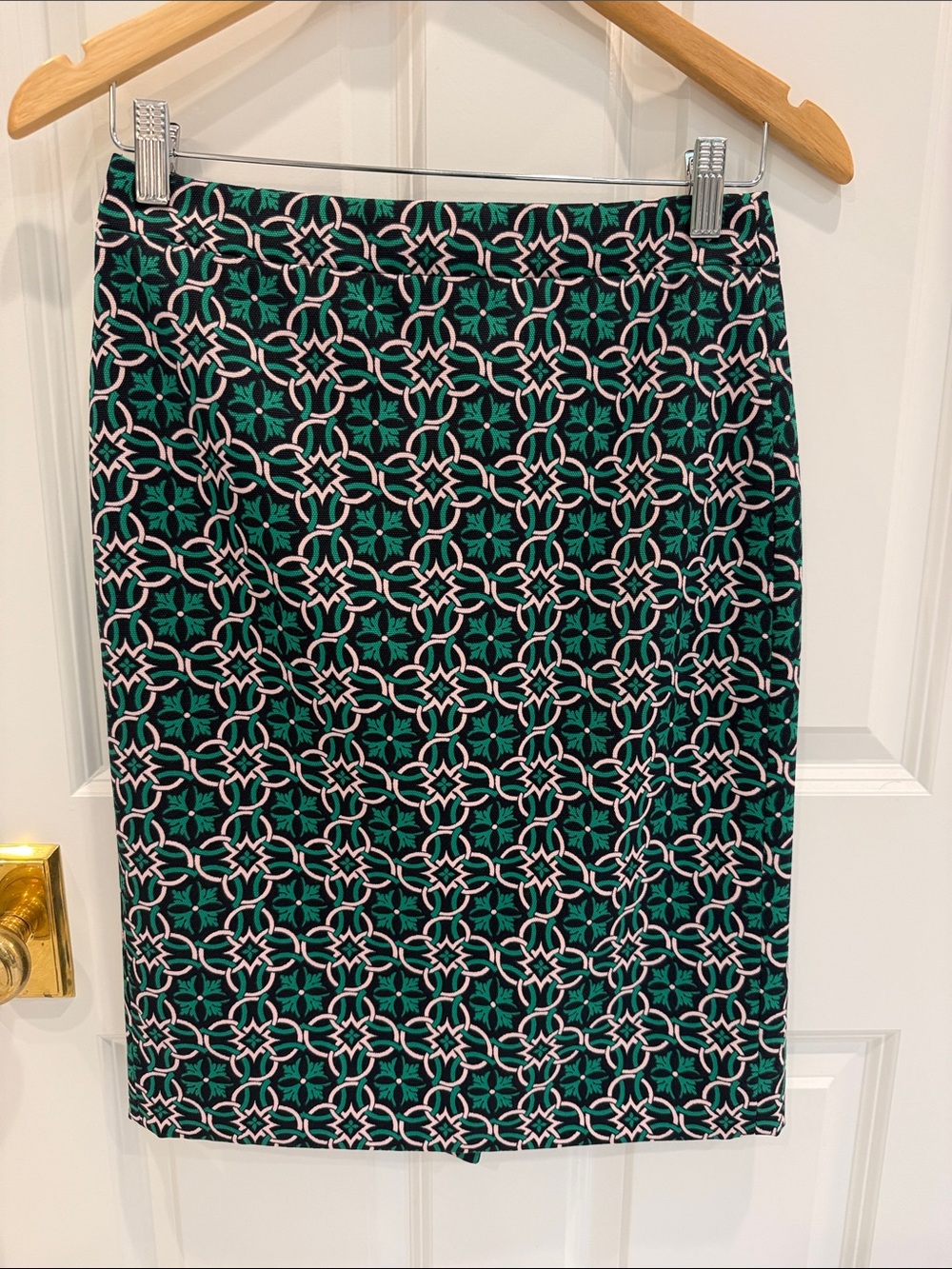 J. Crew Green and Pink Geometric Pencil Skirt size 0